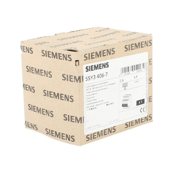 Siemens 5SY34067 4P 6A 4.5K C-curve circuit breaker, 4 modules